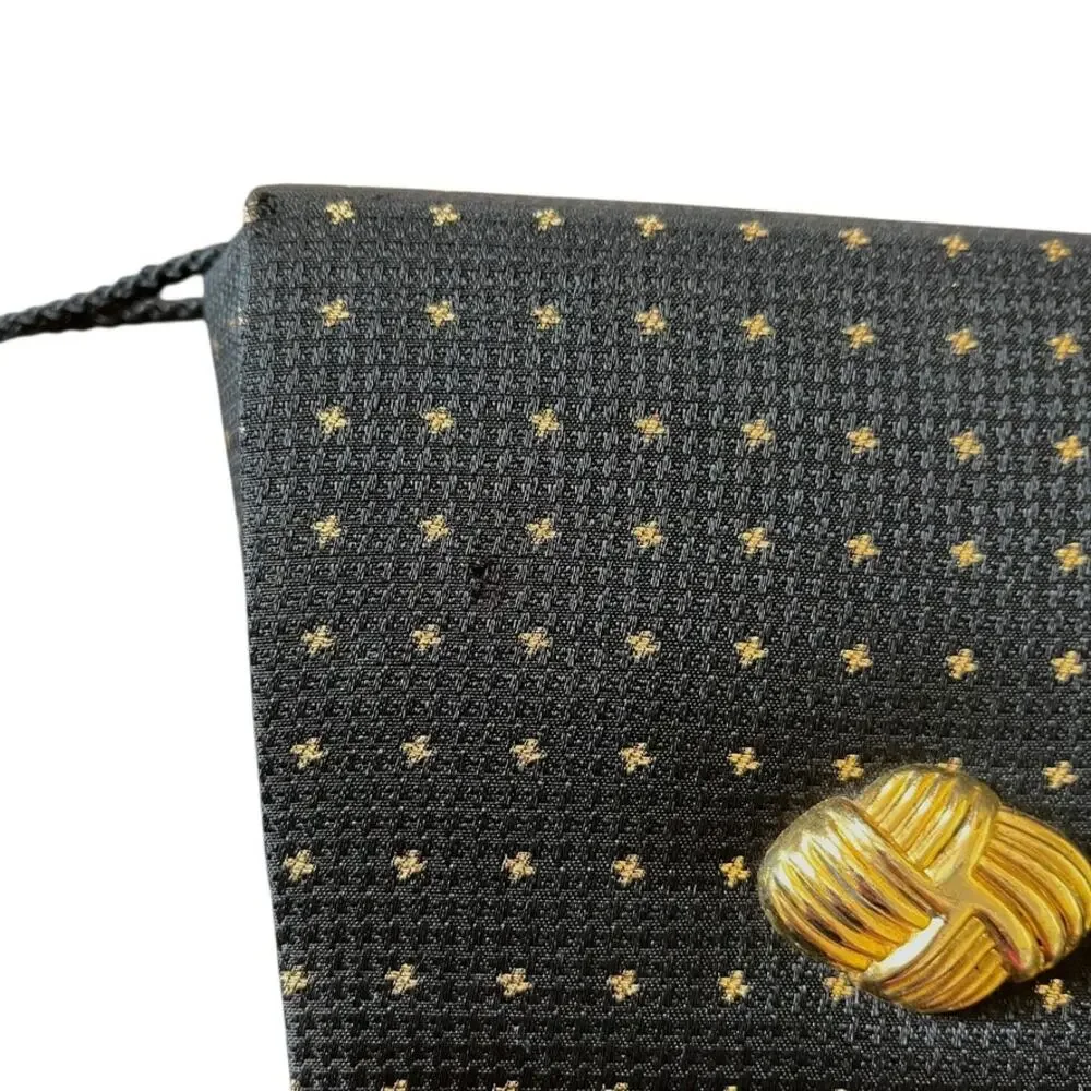 Vintage Whiting & Davis Black Jacquard Gold Dotted Box Convertible Evening Bag